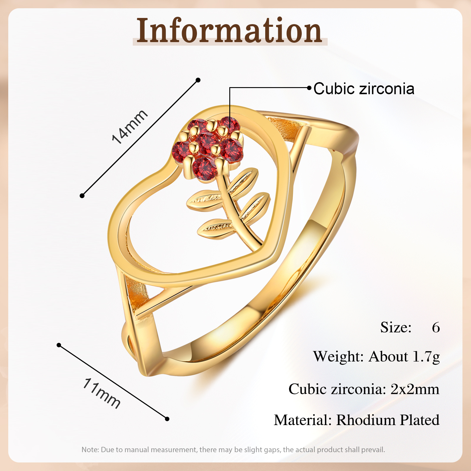 Personalisierbarer 1 Geburtsstein Blume Herz Fein Golden Ring