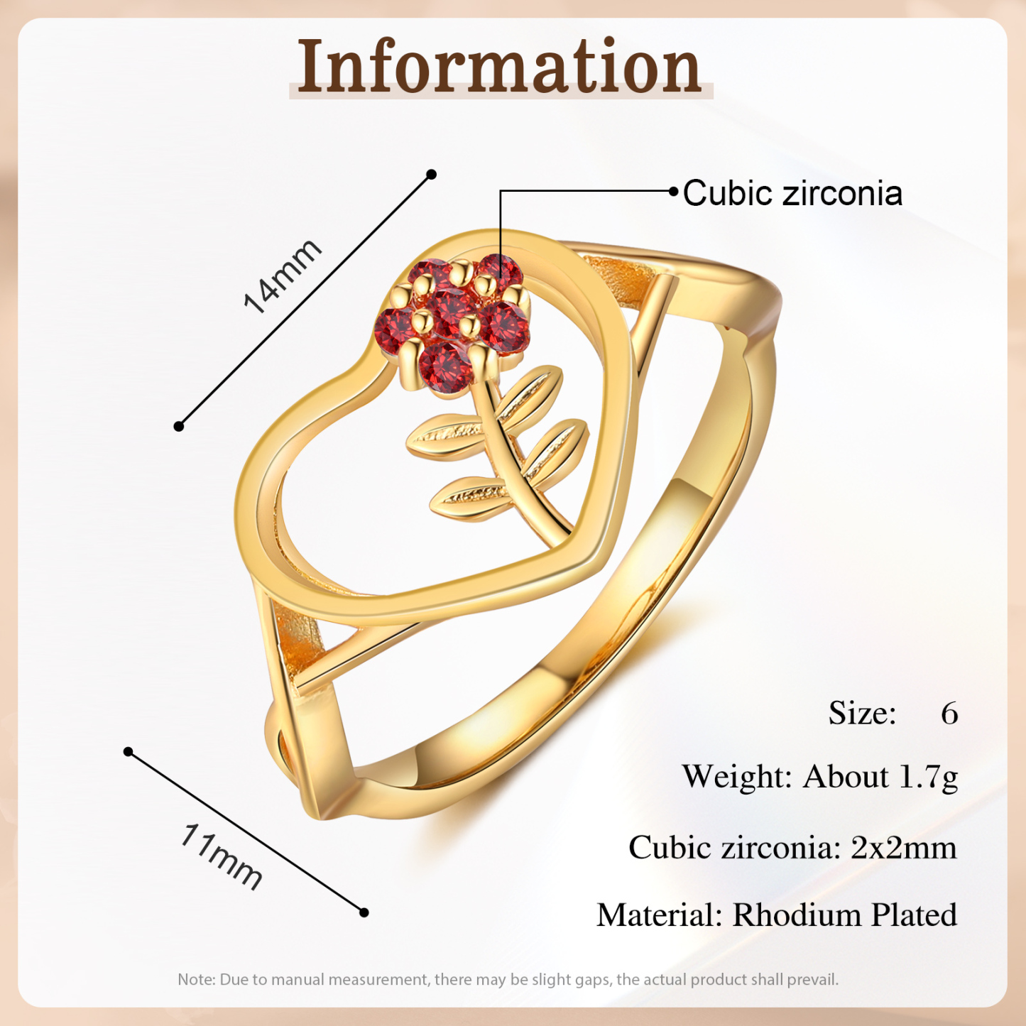 Personalisierbarer 1 Geburtsstein Blume Herz Fein Golden Ring
