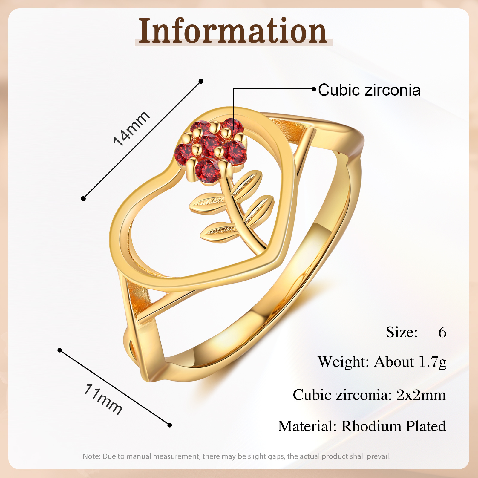 Personalisierbarer 1 Geburtsstein Blume Herz Fein Golden Ring