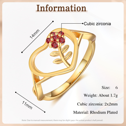 Personalisierbarer 1 Geburtsstein Blume Herz Fein Golden Ring