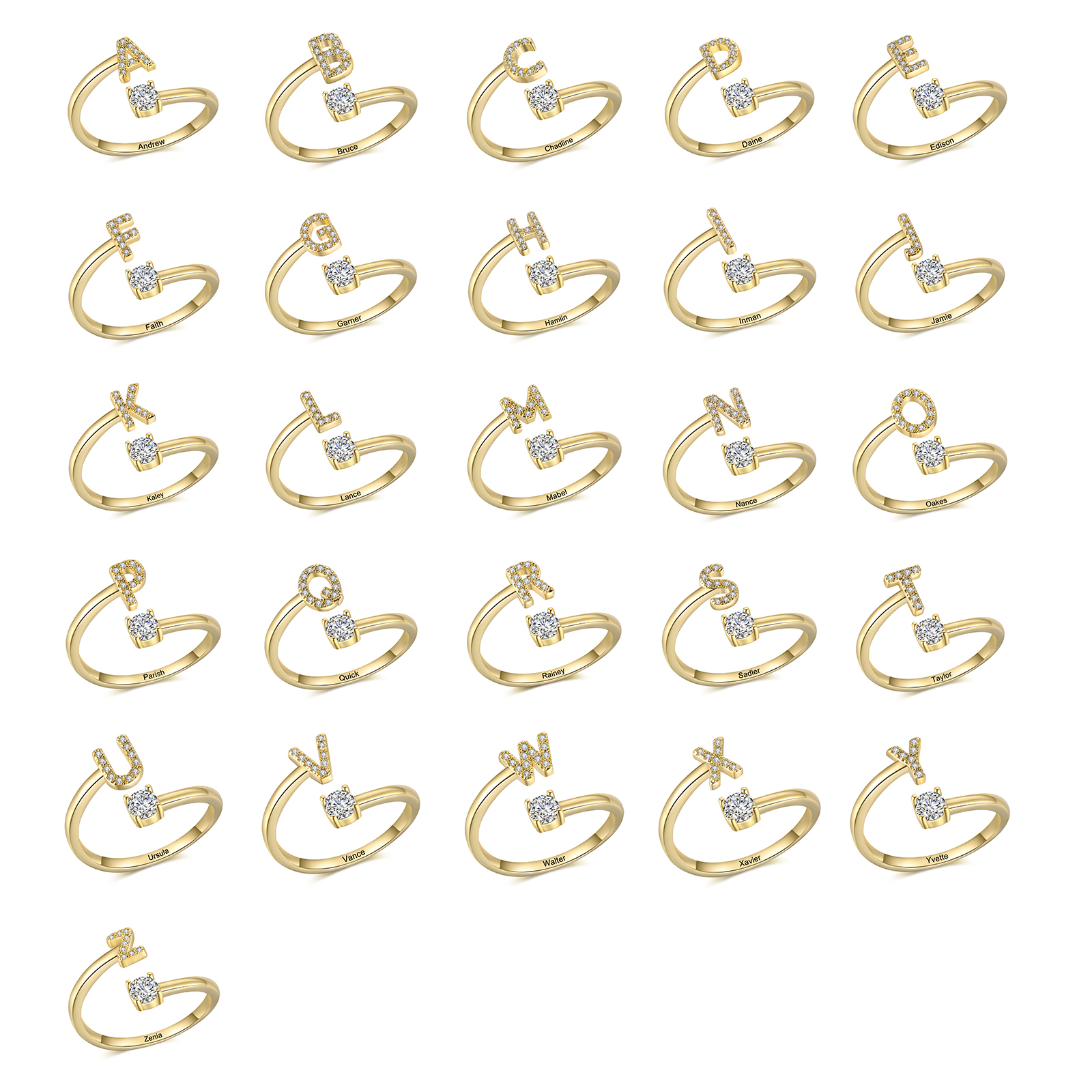 Personalisierbarer 1 Name & Buchstabe Fein Golden Ring mit Zirkonia – individuelles Schmuckstück