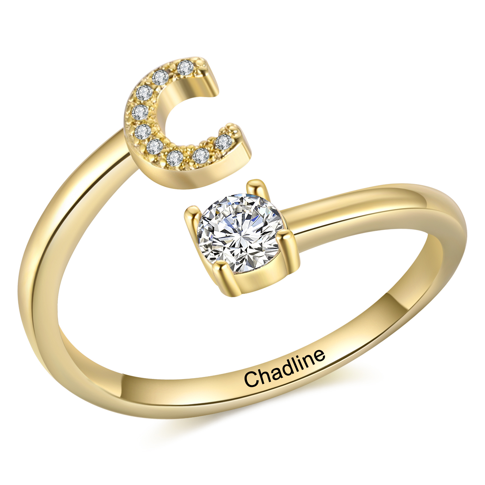 Personalisierbarer 1 Name & Buchstabe Fein Golden Ring mit Zirkonia – individuelles Schmuckstück