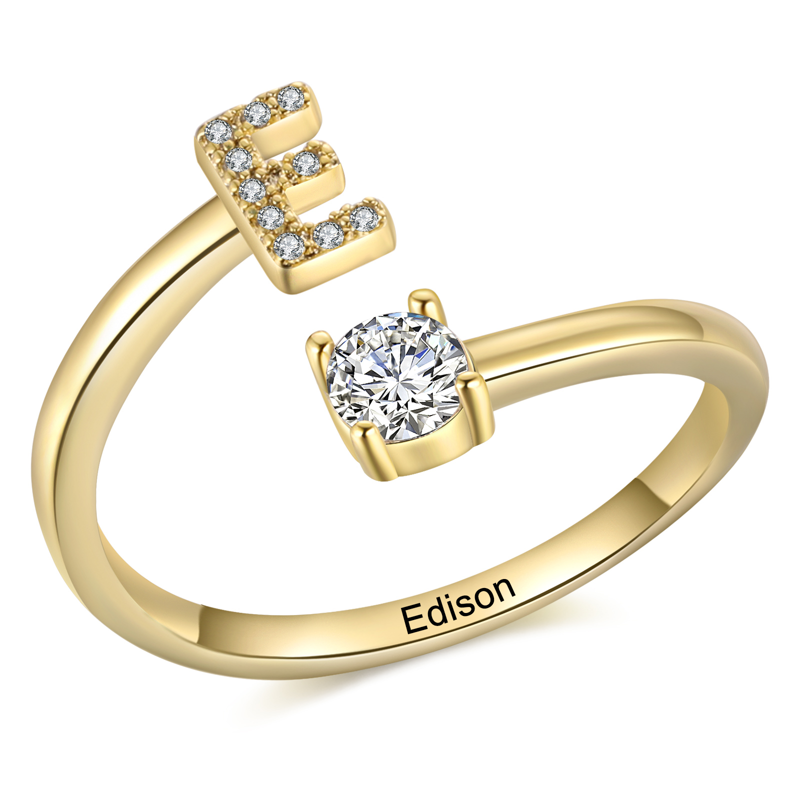 Personalisierbarer 1 Name & Buchstabe Fein Golden Ring mit Zirkonia – individuelles Schmuckstück