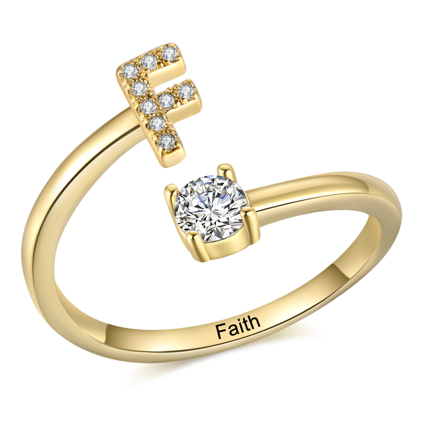 Personalisierbarer 1 Name & Buchstabe Fein Golden Ring mit Zirkonia – individuelles Schmuckstück