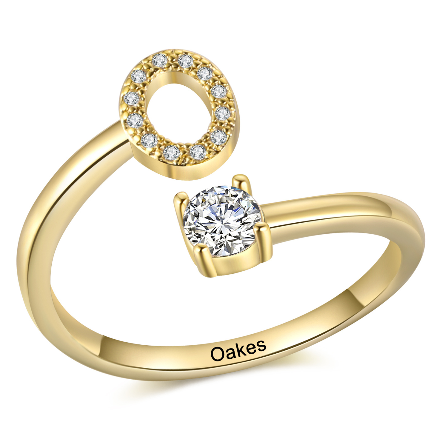 Personalisierbarer 1 Name & Buchstabe Fein Golden Ring mit Zirkonia – individuelles Schmuckstück