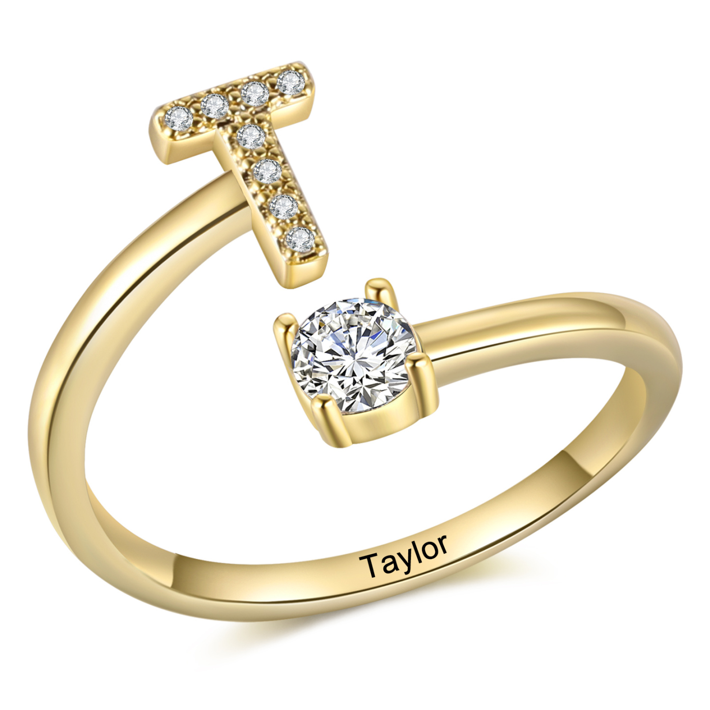 Personalisierbarer 1 Name & Buchstabe Fein Golden Ring mit Zirkonia – individuelles Schmuckstück