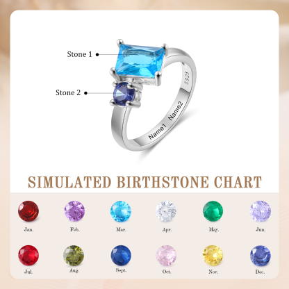 S925 Silber Personalisierte 2 Namen & 2 ovalen Geburtssteine Ring