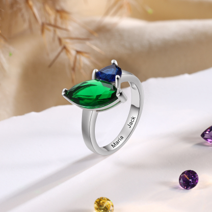 S925 Silber Personalisierbare 2 Namen & 2 Geburtssteine Ring