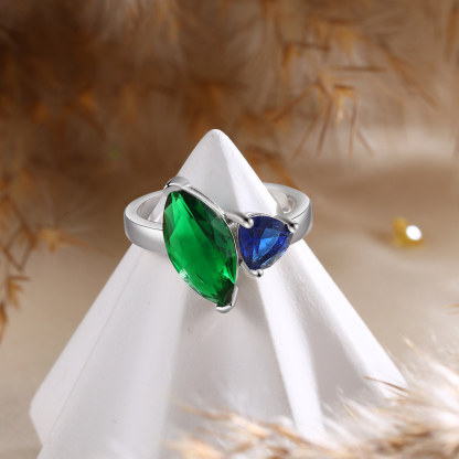 S925 Silber Personalisierbare 2 Namen & 2 Geburtssteine Ring