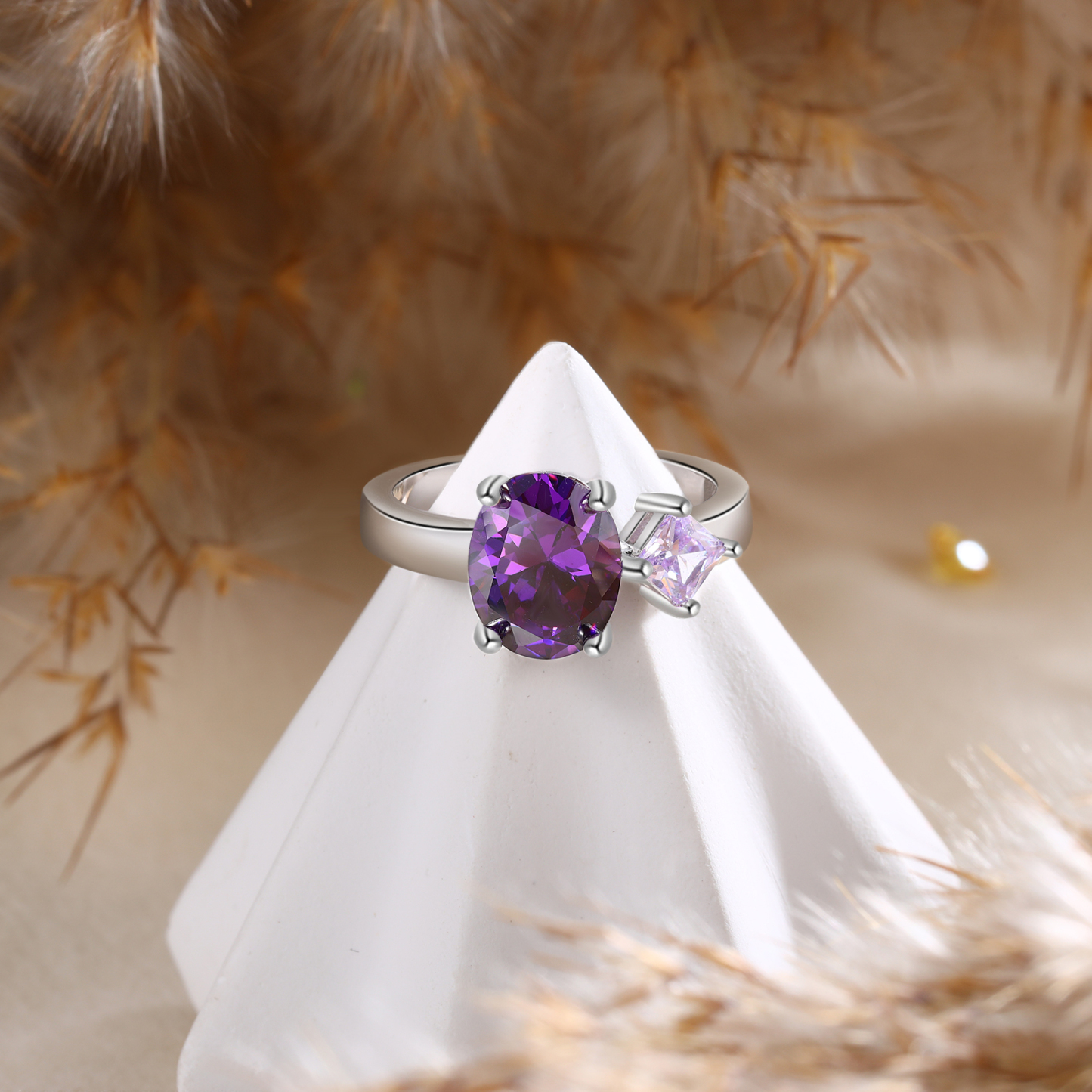 S925 Silber Personalisierbare 2 Namen & 2 Geburtssteine Ring mit Zirkonia