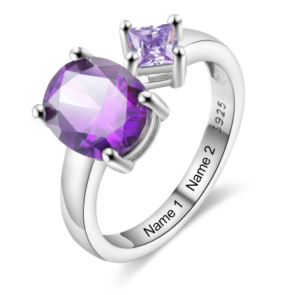 S925 Silber Personalisierbare 2 Namen & 2 Geburtssteine Ring mit Zirkonia