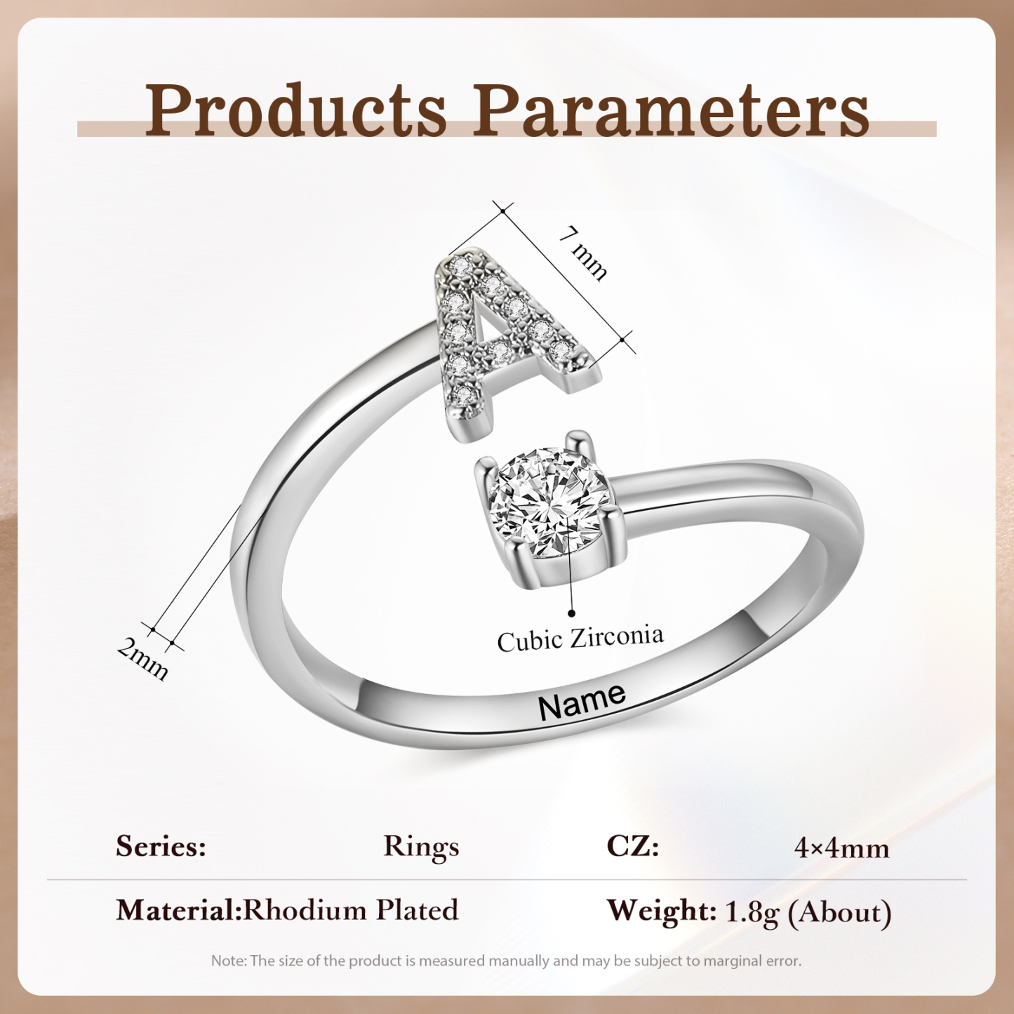 Personalisierbarer 1 Name & Buchstabe Fein Golden/ Silber Ring mit Zirkonia – individuelles Schmuckstück
