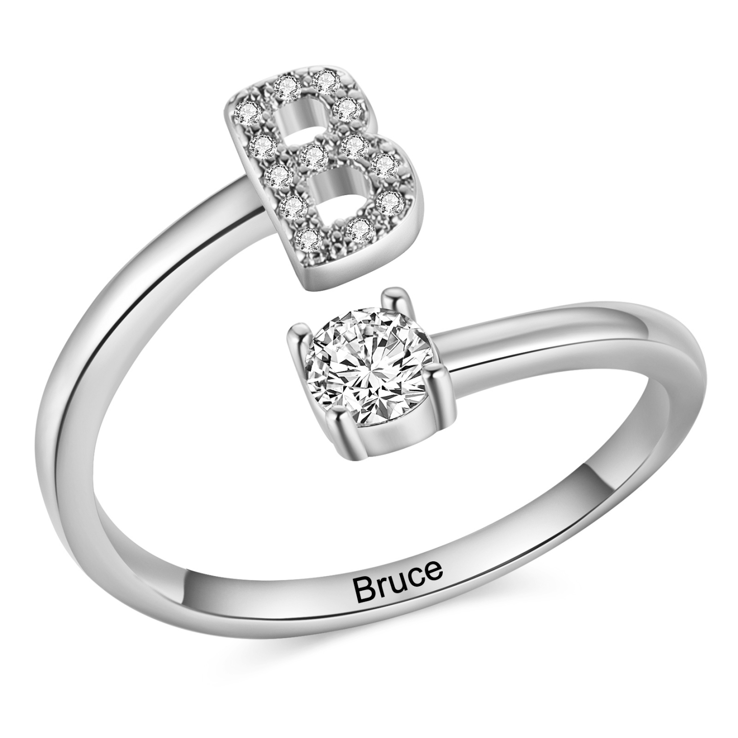Personalisierbarer 1 Name & Buchstabe Fein Golden/ Silber Ring mit Zirkonia – individuelles Schmuckstück