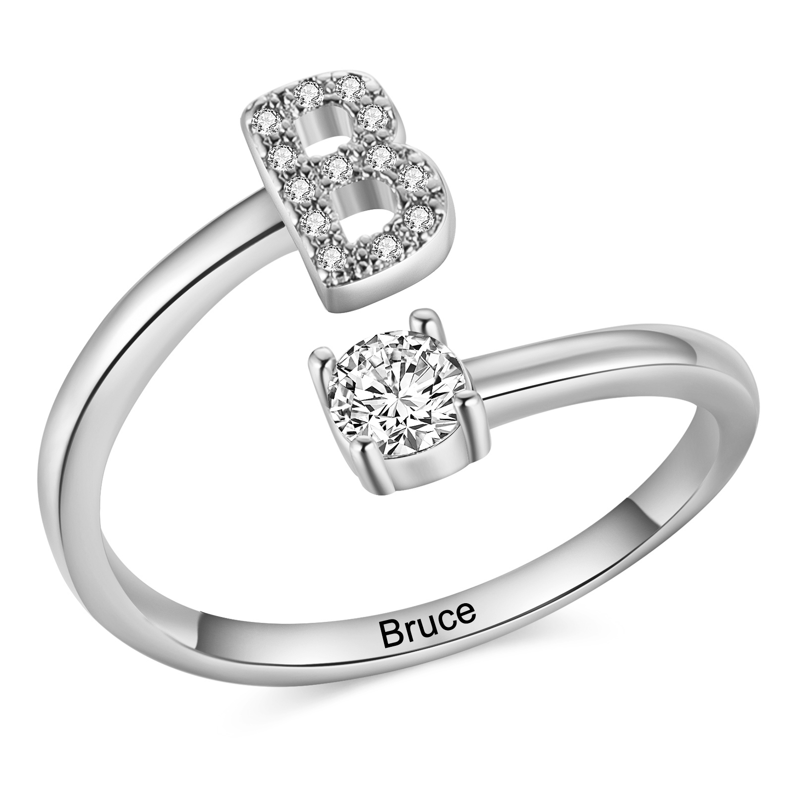 Personalisierbarer 1 Name & Buchstabe Fein Golden/ Silber Ring mit Zirkonia – individuelles Schmuckstück