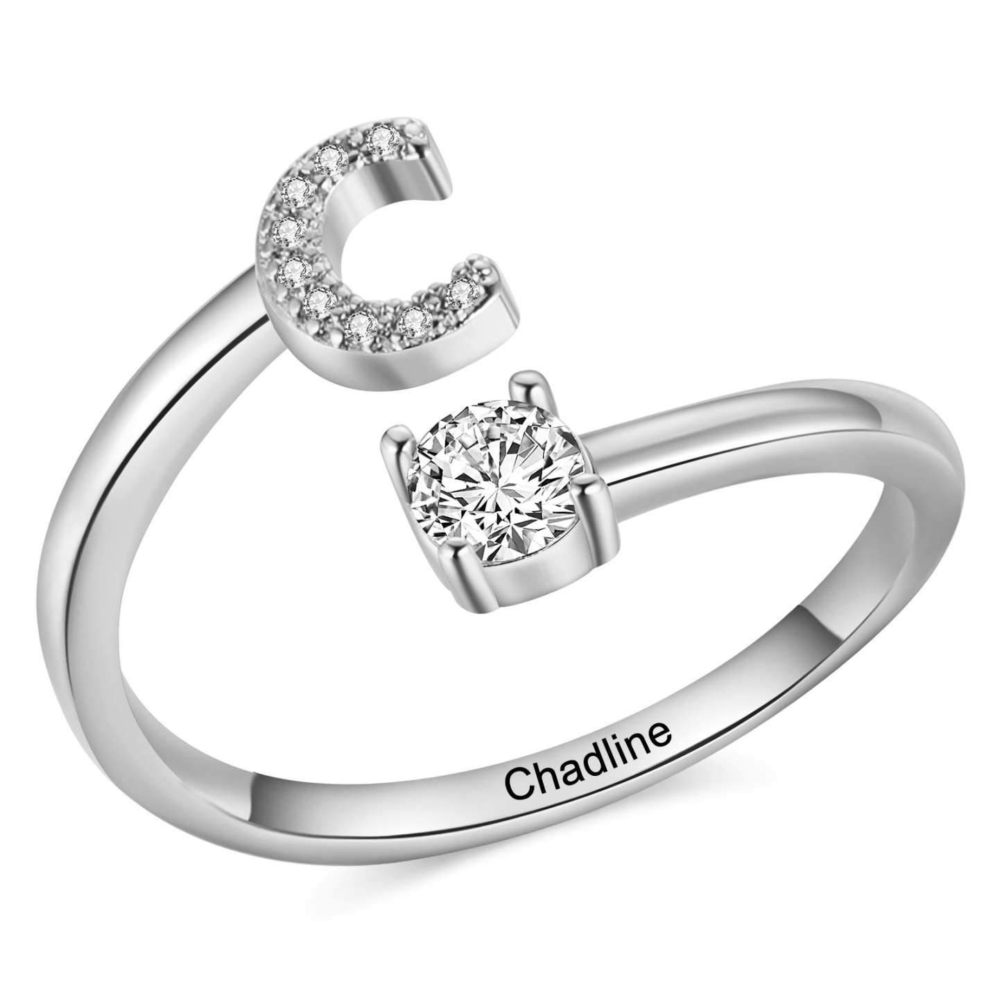 Personalisierbarer 1 Name & Buchstabe Fein Golden/ Silber Ring mit Zirkonia – individuelles Schmuckstück