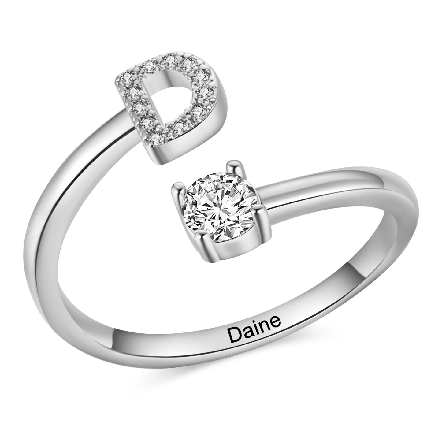Personalisierbarer 1 Name & Buchstabe Fein Golden/ Silber Ring mit Zirkonia – individuelles Schmuckstück