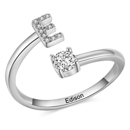 Personalisierbarer 1 Name & Buchstabe Fein Golden Ring mit Zirkonia –