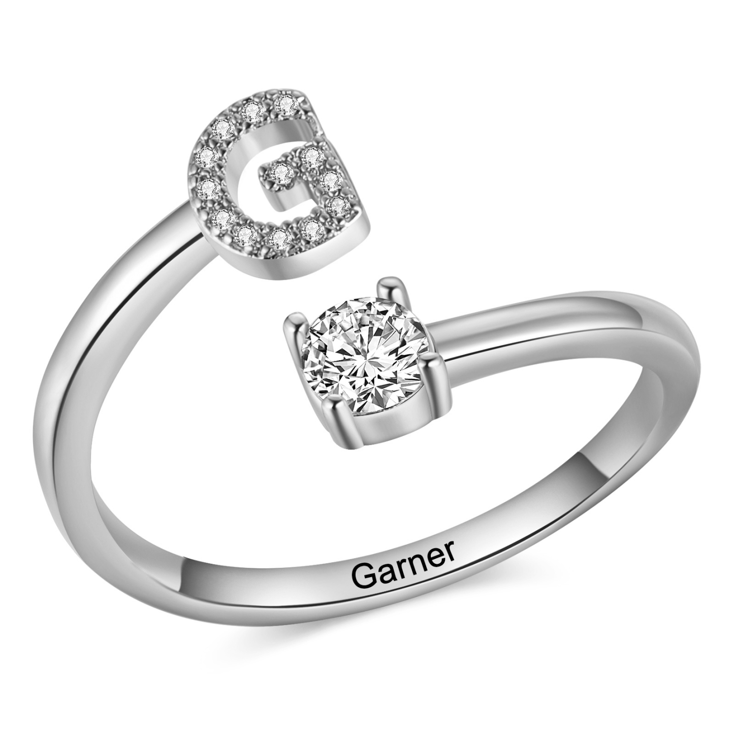 Personalisierbarer 1 Name & Buchstabe Fein Golden/ Silber Ring mit Zirkonia – individuelles Schmuckstück