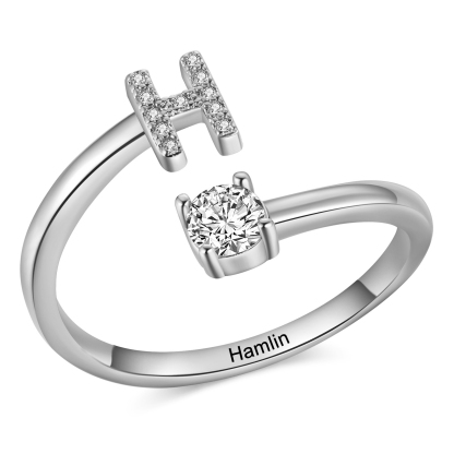 Personalisierbarer 1 Name & Buchstabe Fein Golden/ Silber Ring mit Zirkonia – individuelles Schmuckstück