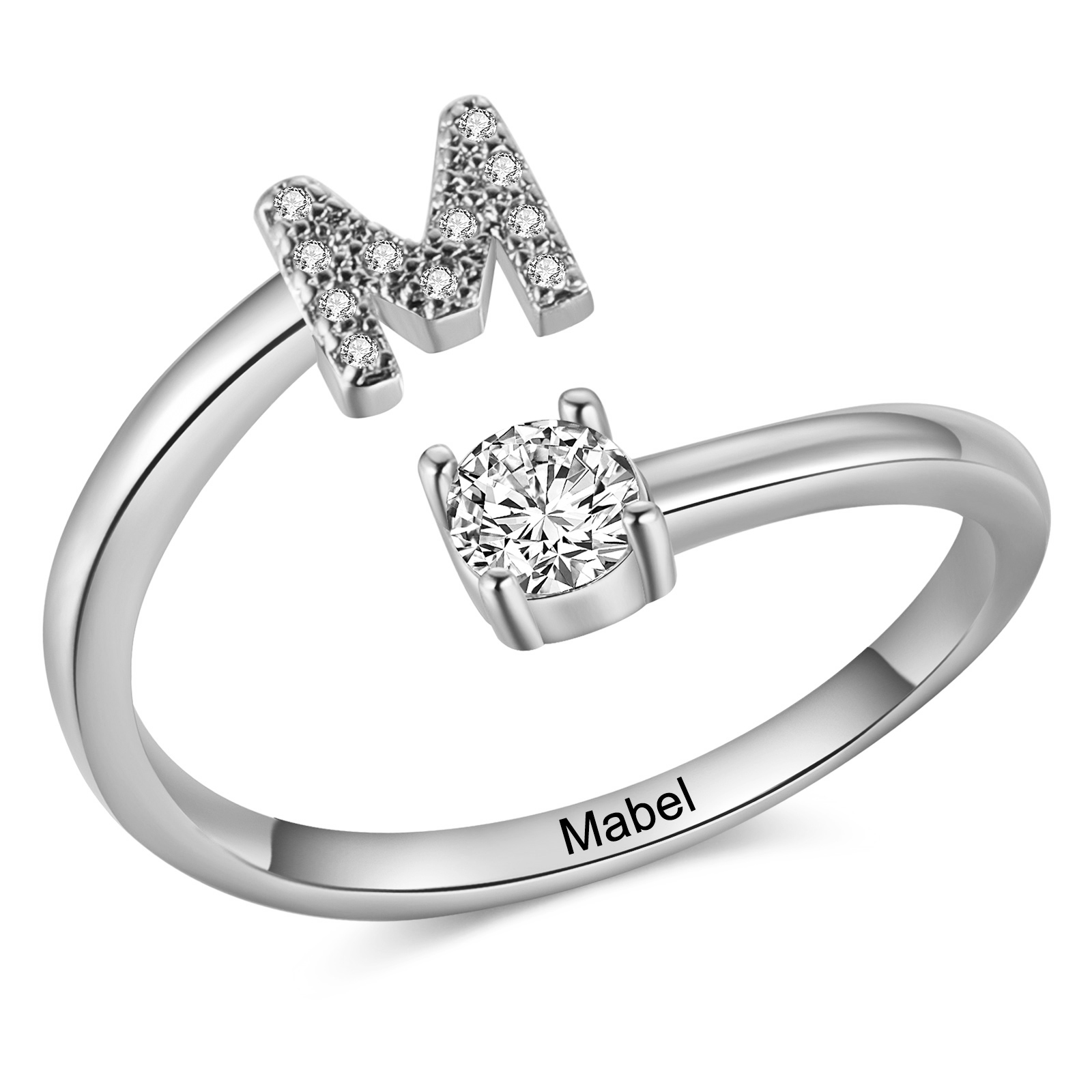 Personalisierbarer 1 Name & Buchstabe Fein Golden/ Silber Ring mit Zirkonia – individuelles Schmuckstück