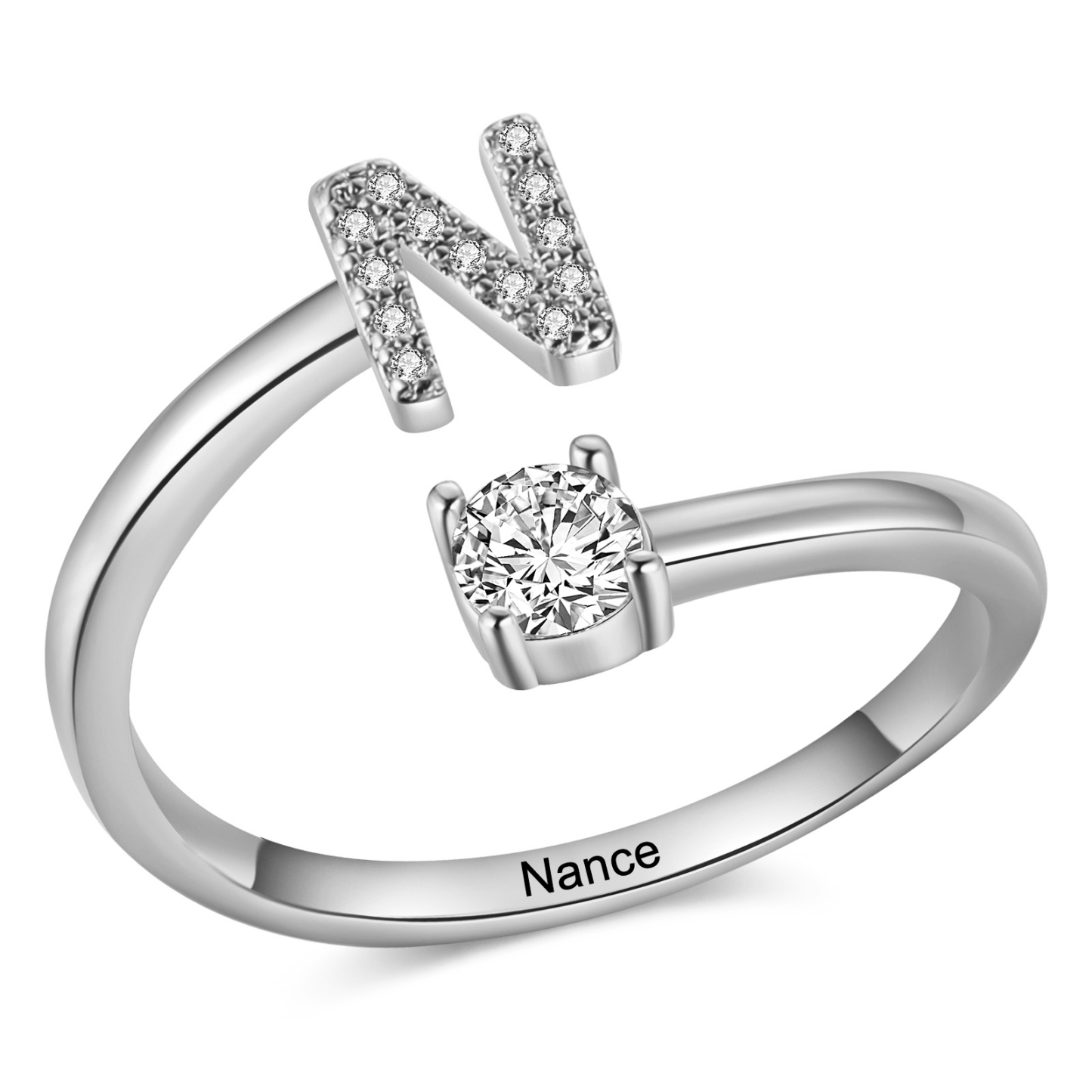 Personalisierbarer 1 Name & Buchstabe Fein Golden/ Silber Ring mit Zirkonia – individuelles Schmuckstück