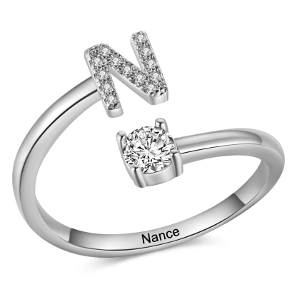 Personalisierbarer 1 Name & Buchstabe Fein Golden/ Silber Ring mit Zirkonia – individuelles Schmuckstück