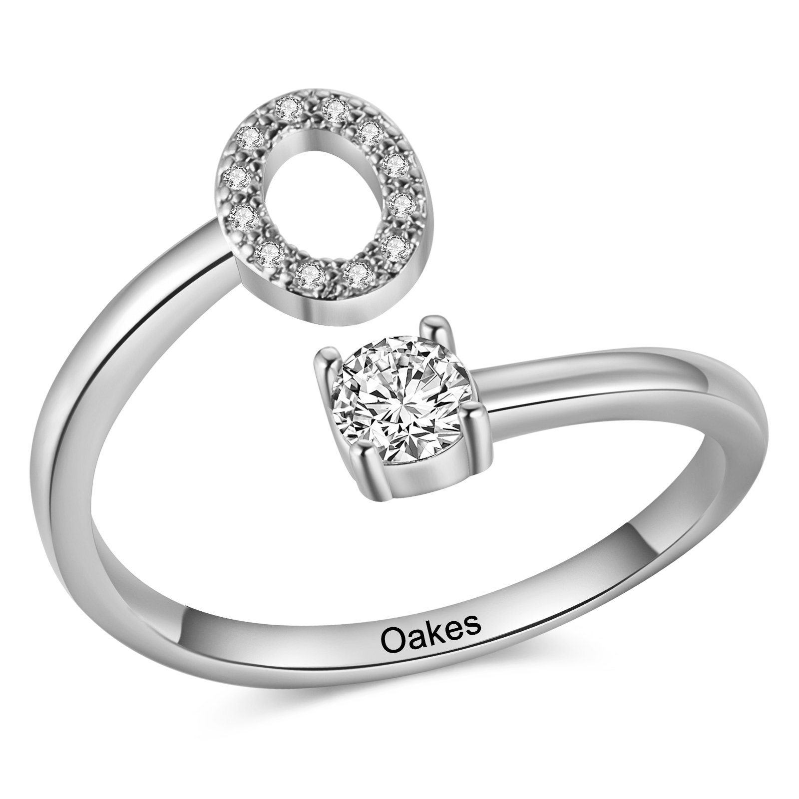 Personalisierbarer 1 Name & Buchstabe Fein Golden/ Silber Ring mit Zirkonia – individuelles Schmuckstück