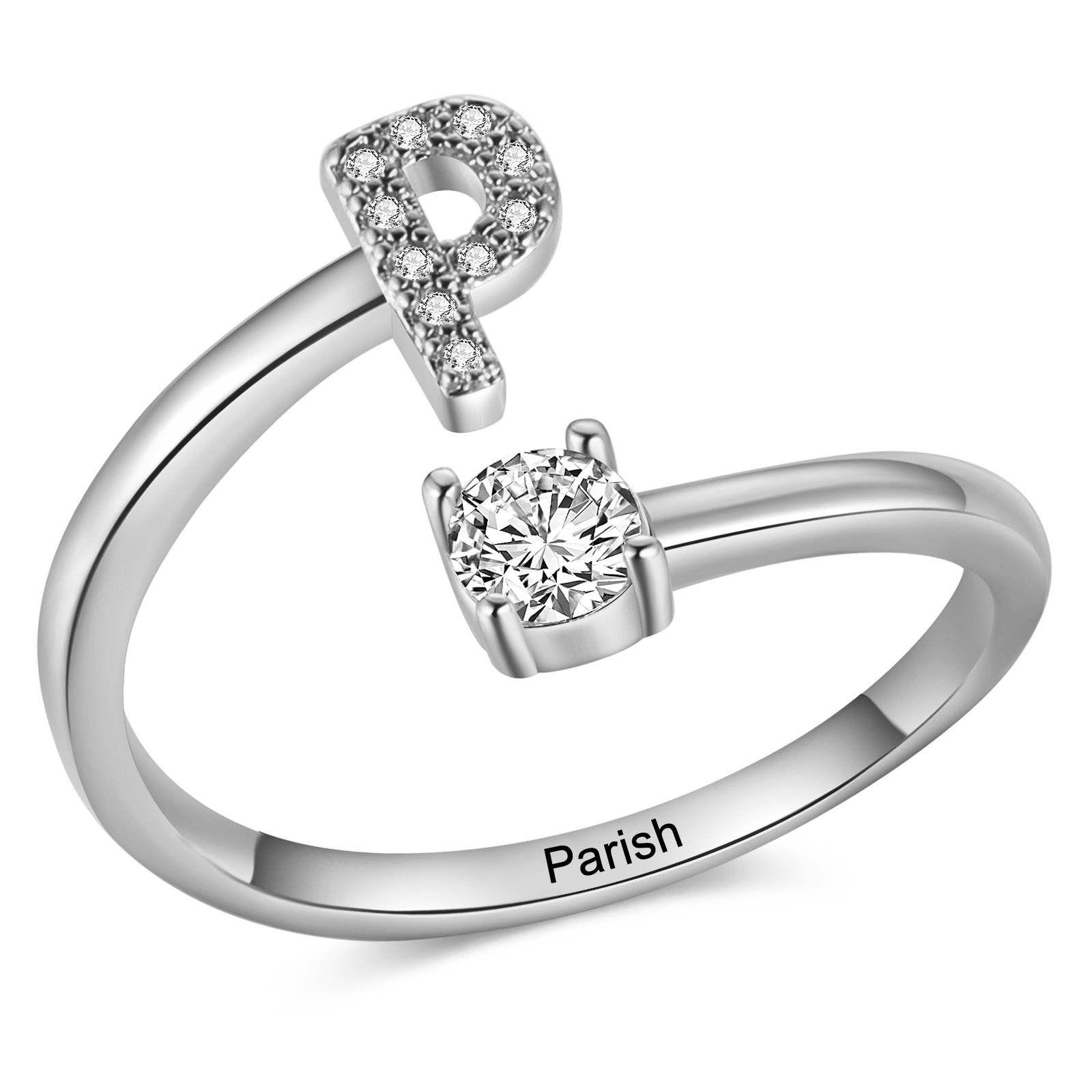 Personalisierbarer 1 Name & Buchstabe Fein Golden/ Silber Ring mit Zirkonia – individuelles Schmuckstück