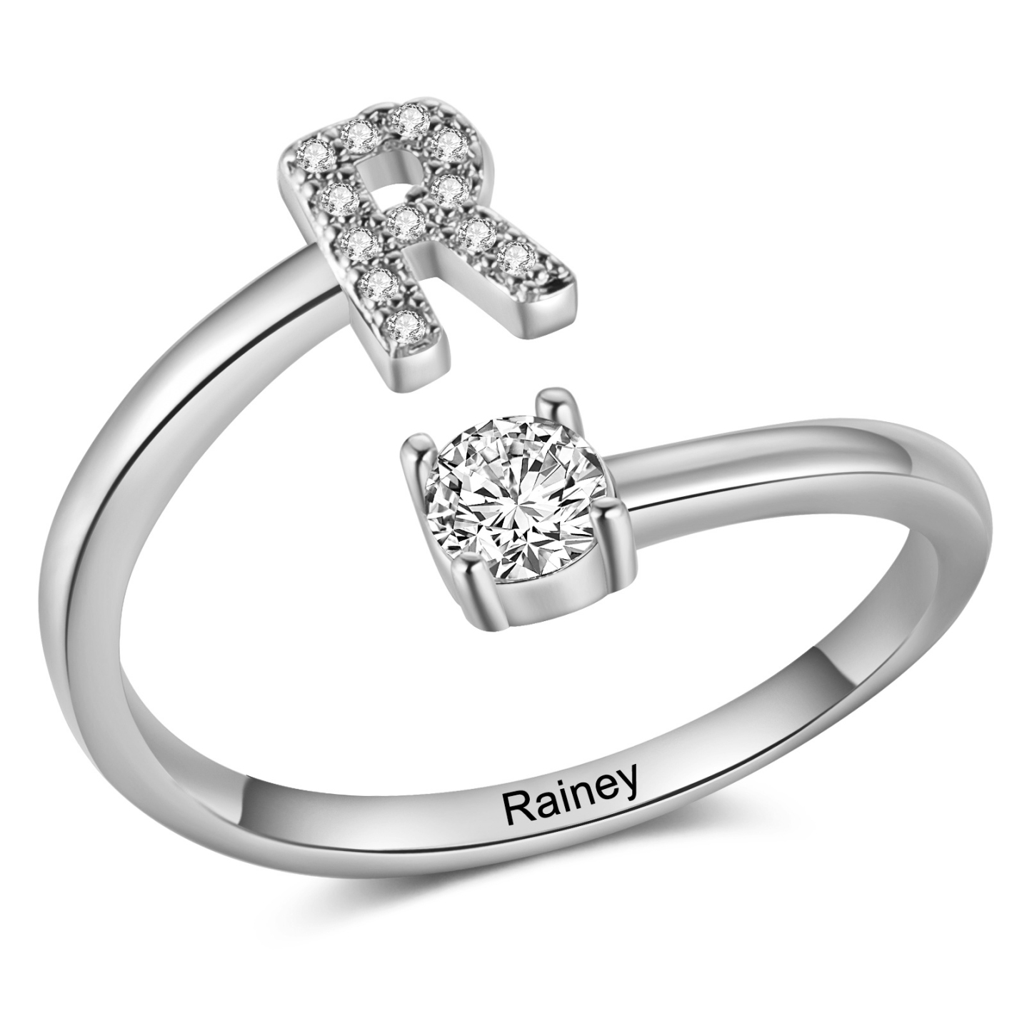 Personalisierbarer 1 Name & Buchstabe Fein Golden/ Silber Ring mit Zirkonia – individuelles Schmuckstück