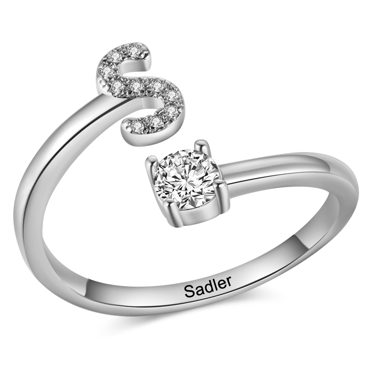 Personalisierbarer 1 Name & Buchstabe Fein Golden/ Silber Ring mit Zirkonia – individuelles Schmuckstück