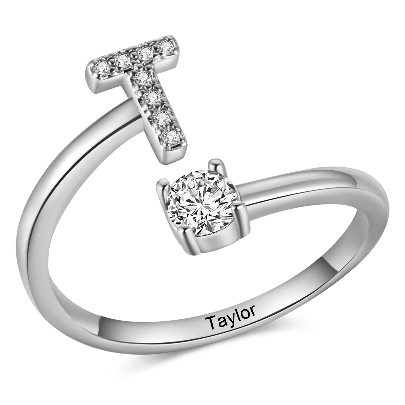 Personalisierbarer 1 Name & Buchstabe Fein Golden/ Silber Ring mit Zirkonia – individuelles Schmuckstück