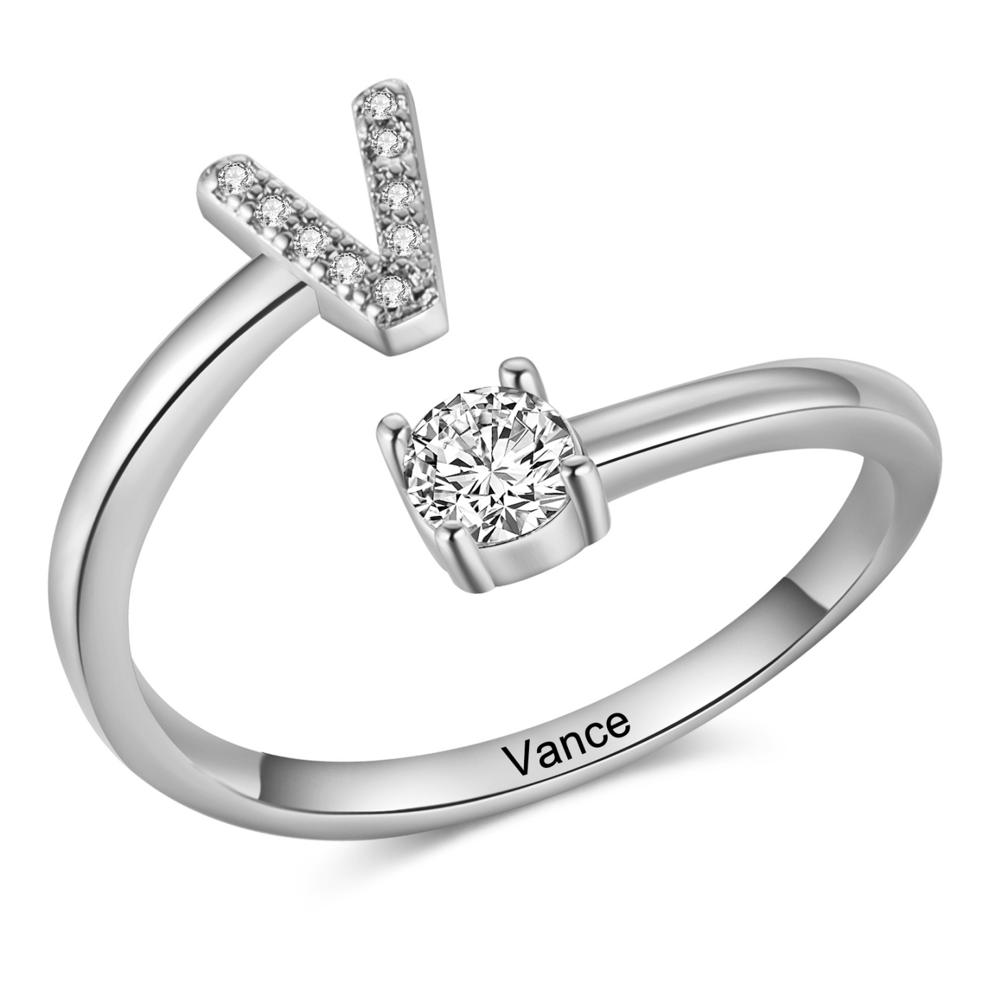 Personalisierbarer 1 Name & Buchstabe Fein Golden/ Silber Ring mit Zirkonia – individuelles Schmuckstück
