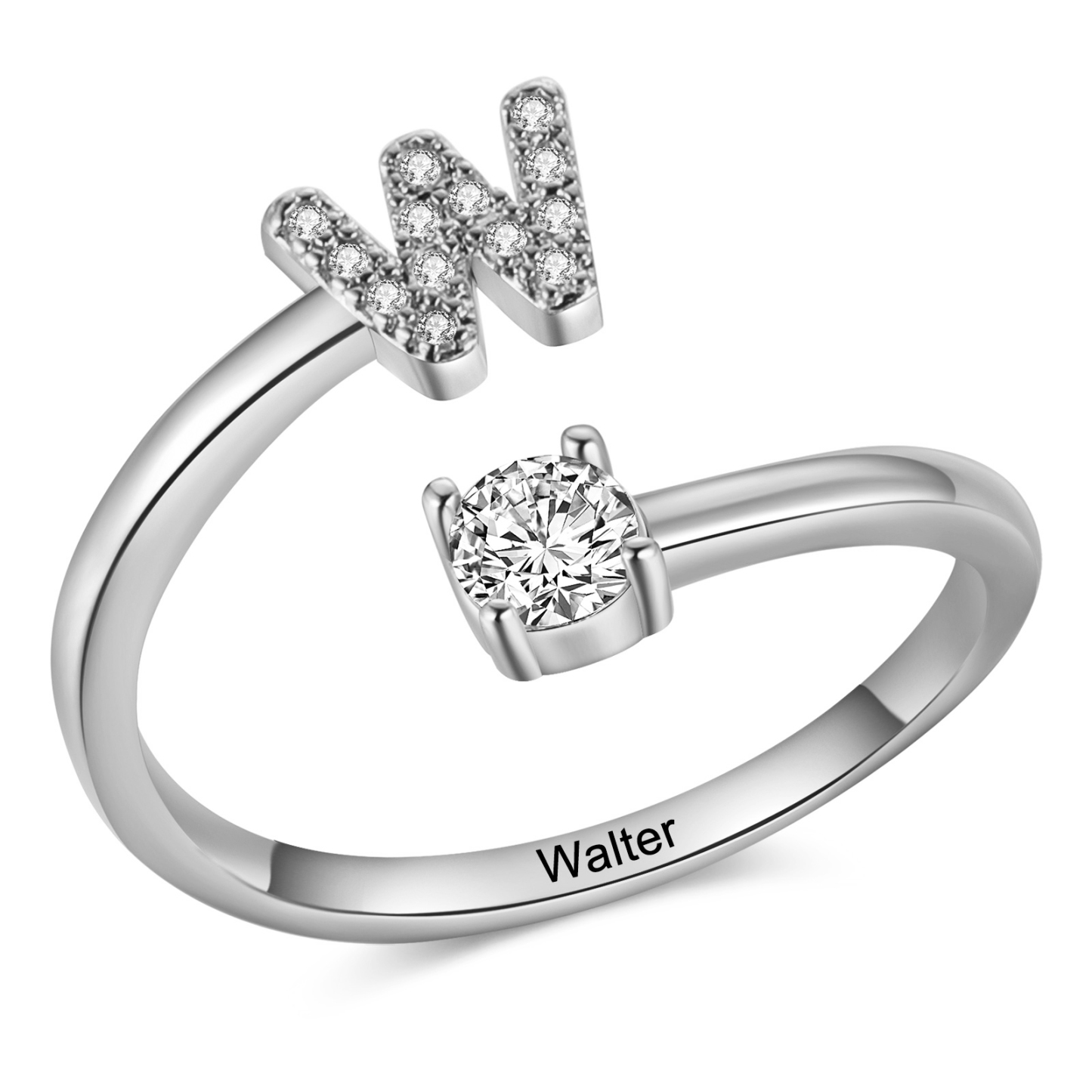 Personalisierbarer 1 Name & Buchstabe Fein Golden/ Silber Ring mit Zirkonia – individuelles Schmuckstück