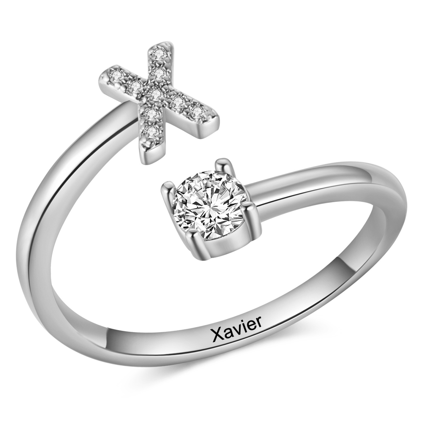 Personalisierbarer 1 Name & Buchstabe Fein Golden/ Silber Ring mit Zirkonia – individuelles Schmuckstück