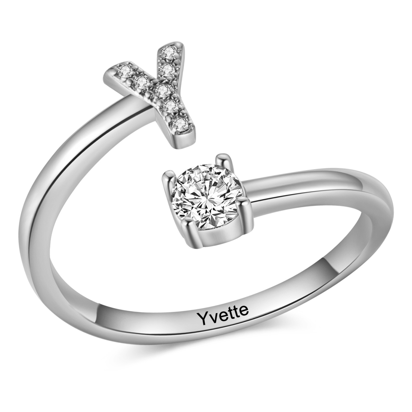 Personalisierbarer 1 Name & Buchstabe Fein Golden/ Silber Ring mit Zirkonia – individuelles Schmuckstück