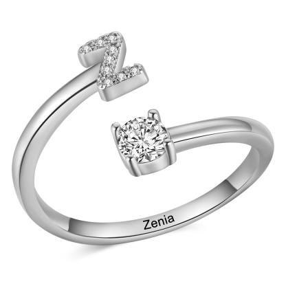 Personalisierbarer 1 Name & Buchstabe Fein Golden/ Silber Ring mit Zirkonia – individuelles Schmuckstück