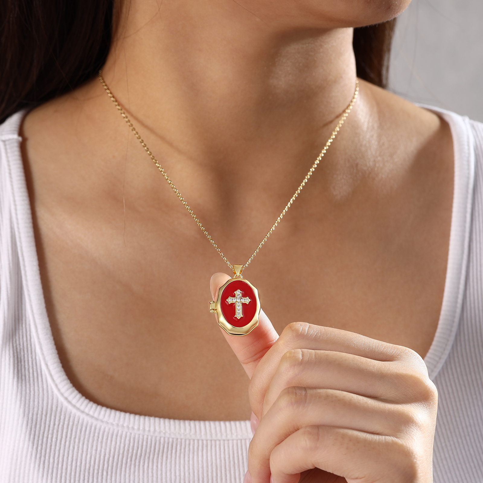 Personalisierte Kreuz Medaillon Halskette mit 2 Fotos personalisiert