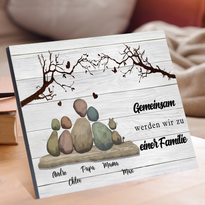 Kunstdruck „Pebble Family“ im Holzrahmen – Personalisierte Namensstein-Deko