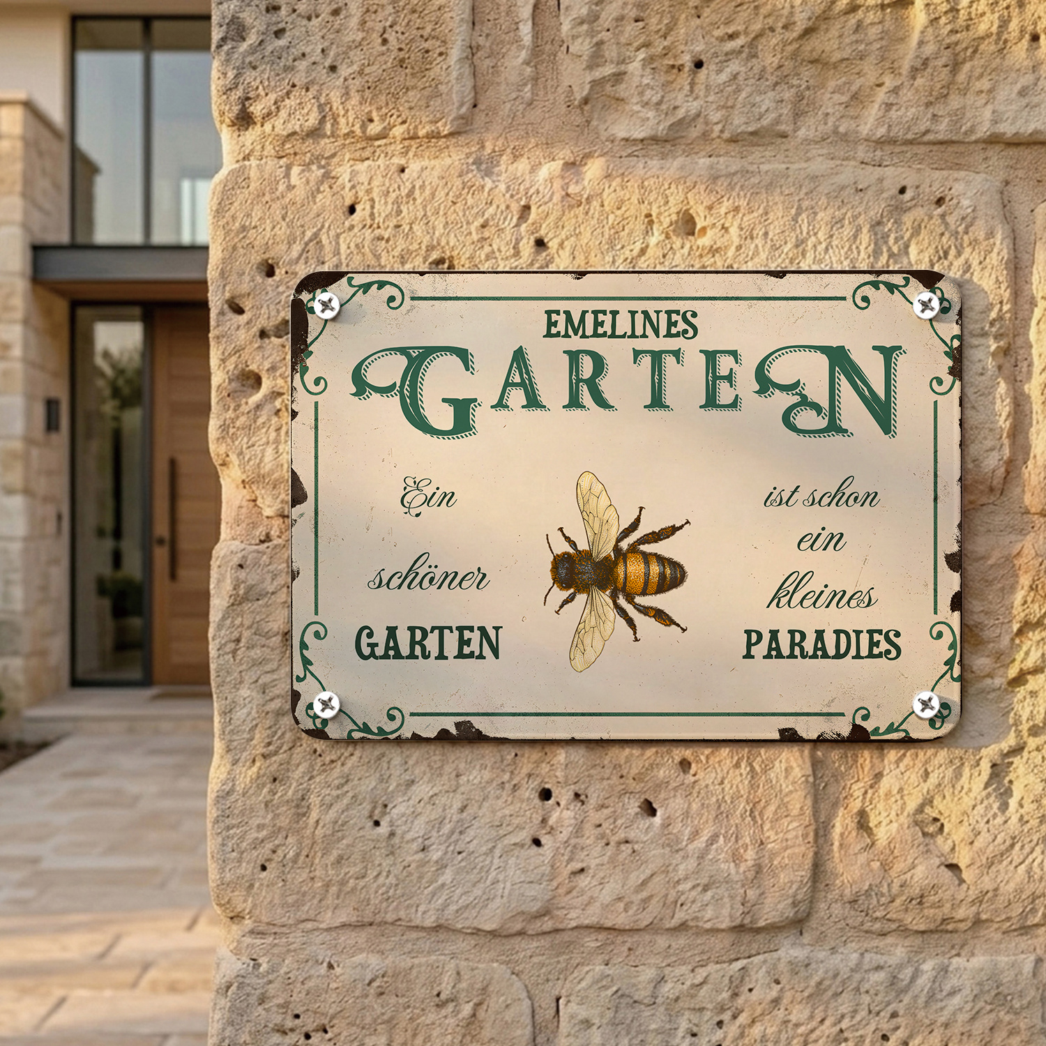 Personalisiertes Vintage-Gartenschild mit Namen und Bienenmotiv Geschenk zum Geburtstag für Gartenliebhaber