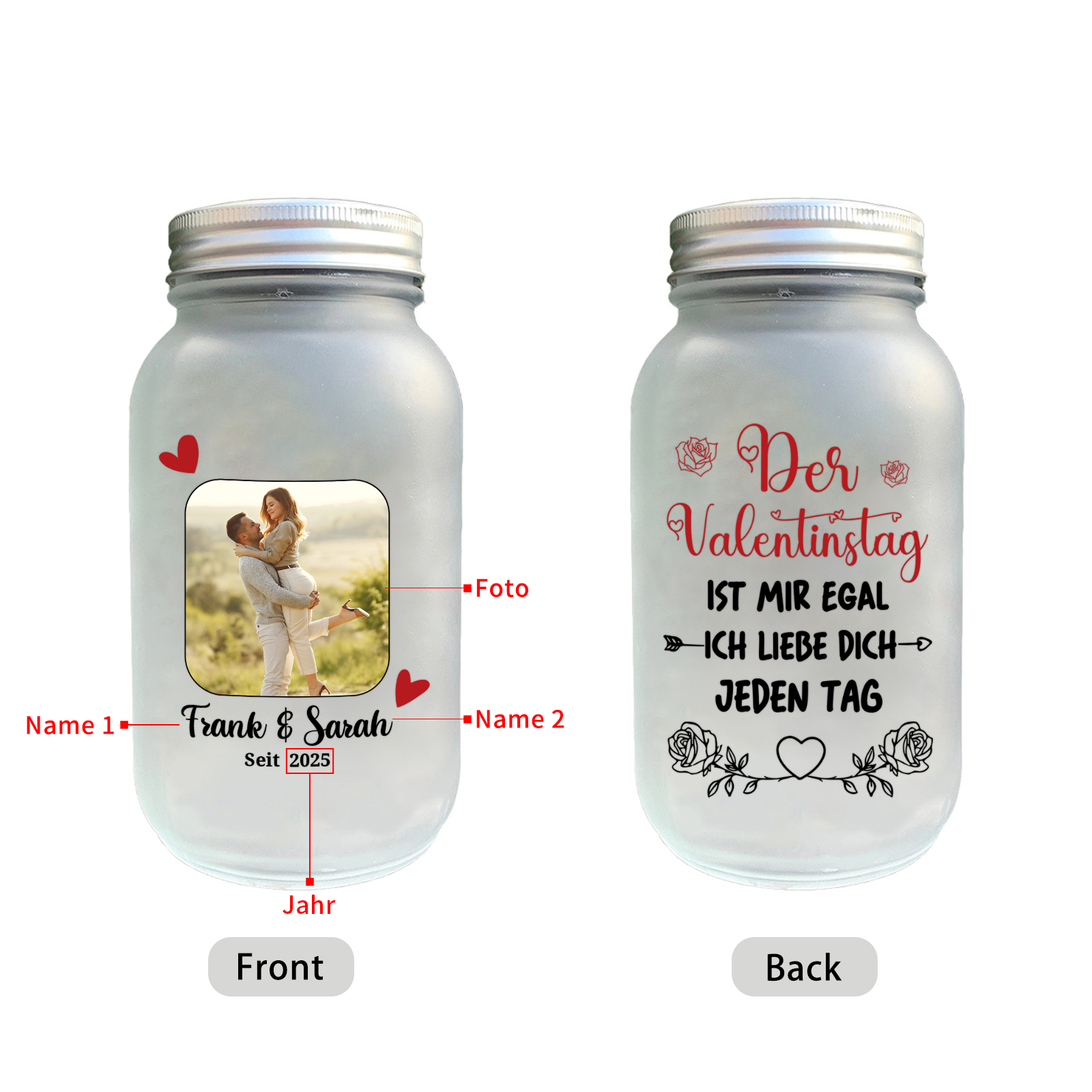 Personalisierte Foto-LED-Glasflasche für Paare – das perfekte Geschenk für Valentinstag