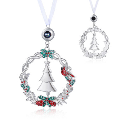 Personalisiertes Weihnachts‑Projektionsornament – Kranz mit Tannenbaum, Foto im Stein, Christbaumanhänger, Weihnachtsanhänger