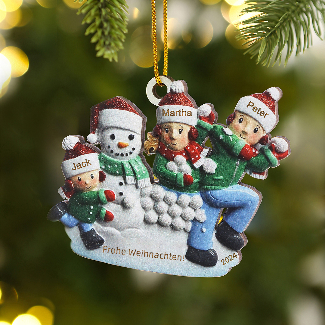 Holz Personalisierter 3-6 Namen & Text & Jahr Weihnachtsornament –  Familien & Schneemann im Schnee Holzanhänger
