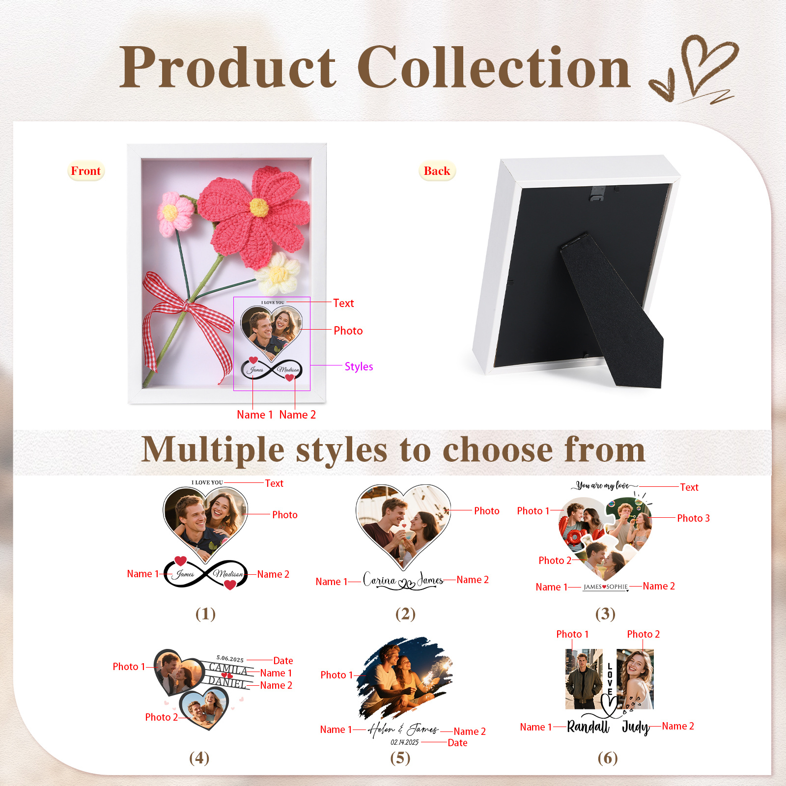 Personalisierbarer 3D-Bilderrahmen mit Häkelblumen