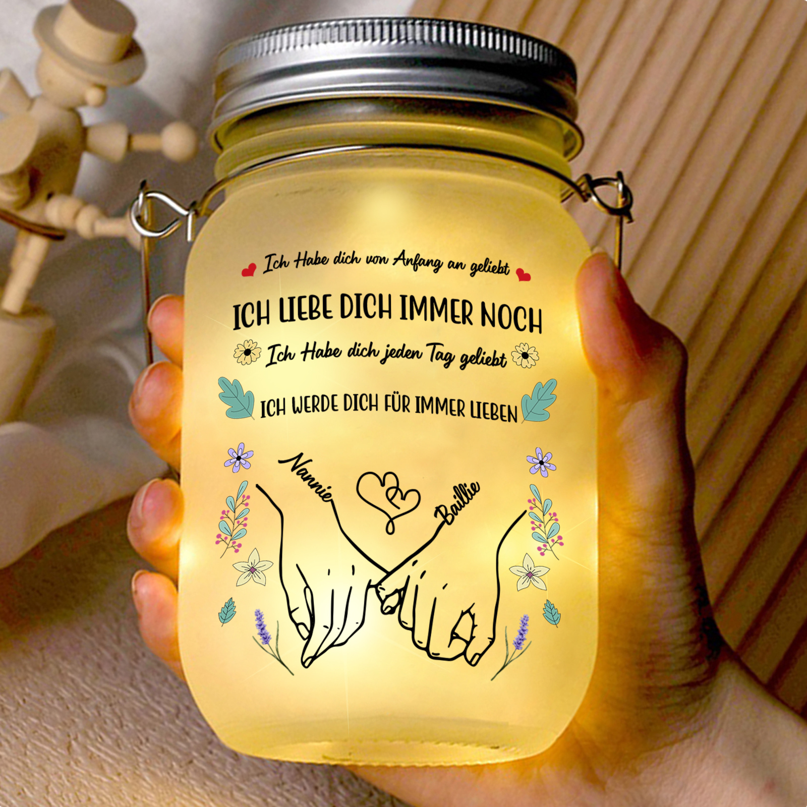 Personalisiertes LED-Einmachglas: Kalender & Liebe