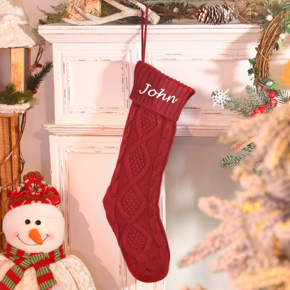 Weihnachtssocke-Personalisierter 1 Name Rot/ Grün/ Weiß Strickstoff We