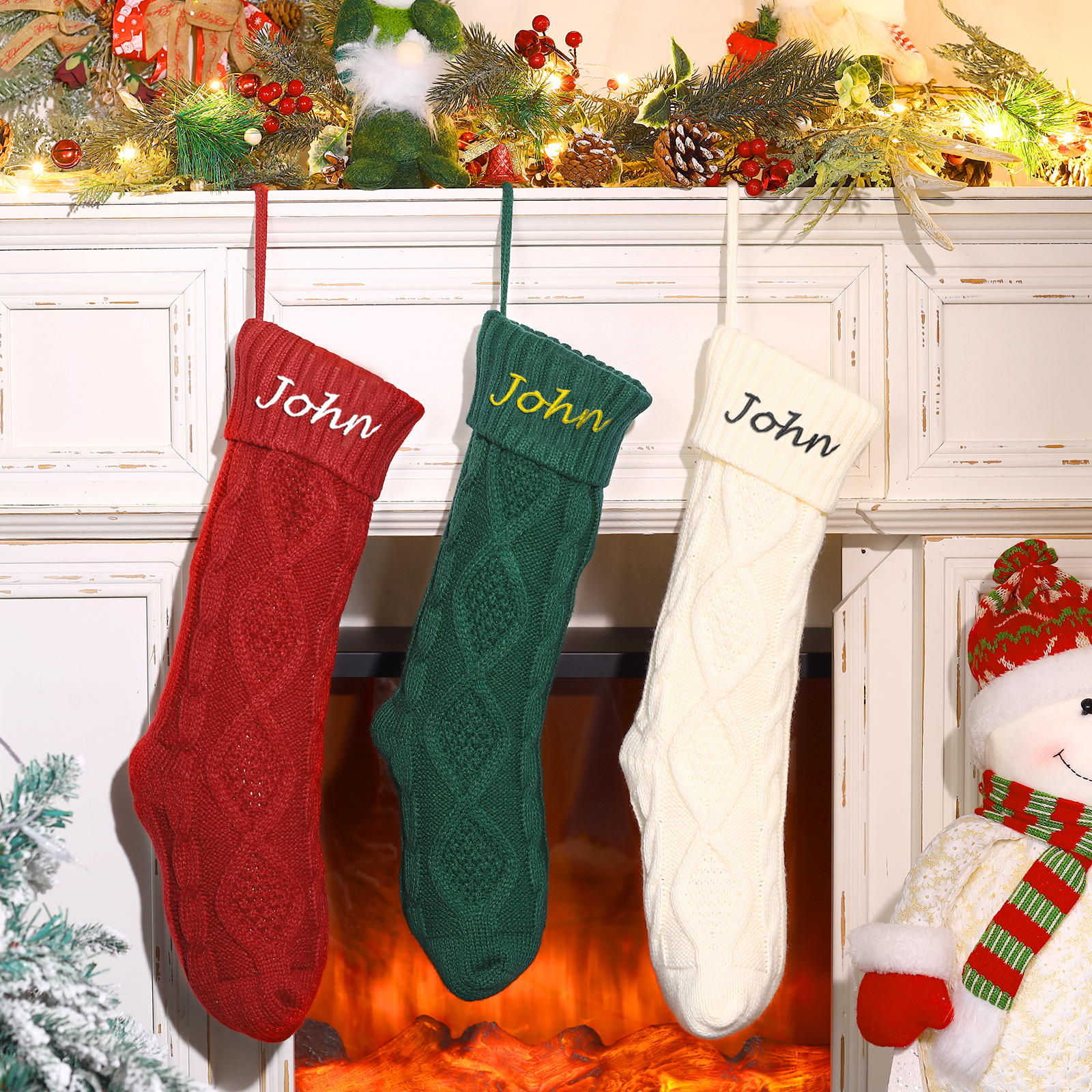 Weihnachtssocke-Personalisierter 1 Name Rot/ Grün/ Weiß Strickstoff Weihnachtsstrumpf – Sechs Namensfarben zur Auswahl