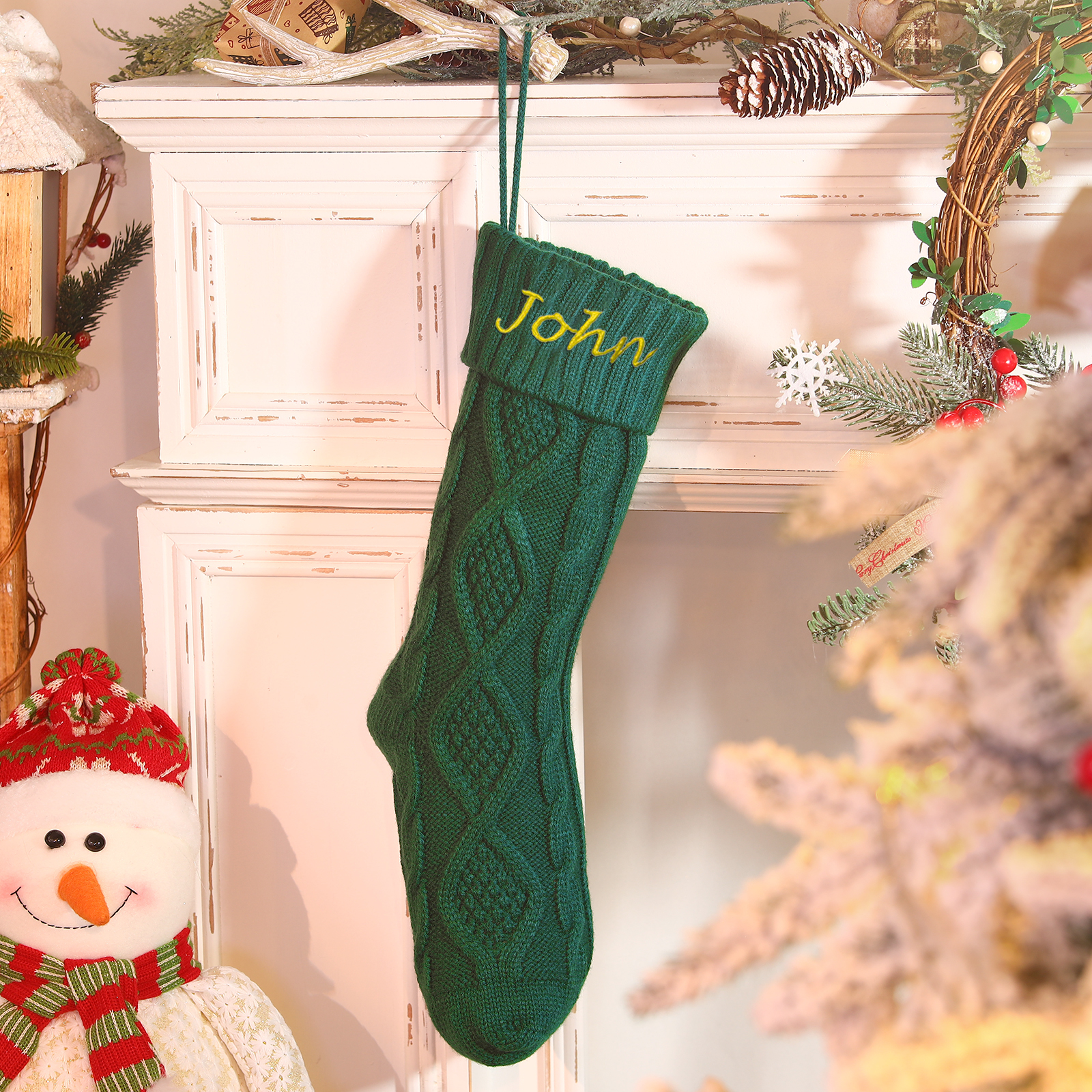 Weihnachtssocke-Personalisierter 1 Name Rot/ Grün/ Weiß Strickstoff Weihnachtsstrumpf – Sechs Namensfarben zur Auswahl