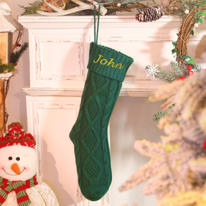 Weihnachtssocke-Personalisierter 1 Name Rot/ Grün/ Weiß Strickstoff Weihnachtsstrumpf – Sechs Namensfarben zur Auswahl