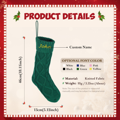 Weihnachtssocke-Personalisierter 1 Name Rot/ Grün/ Weiß Strickstoff Weihnachtsstrumpf – Sechs Namensfarben zur Auswahl