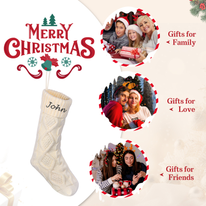 Weihnachtssocke-Personalisierter 1 Name Rot/ Grün/ Weiß Strickstoff Weihnachtsstrumpf – Sechs Namensfarben zur Auswahl